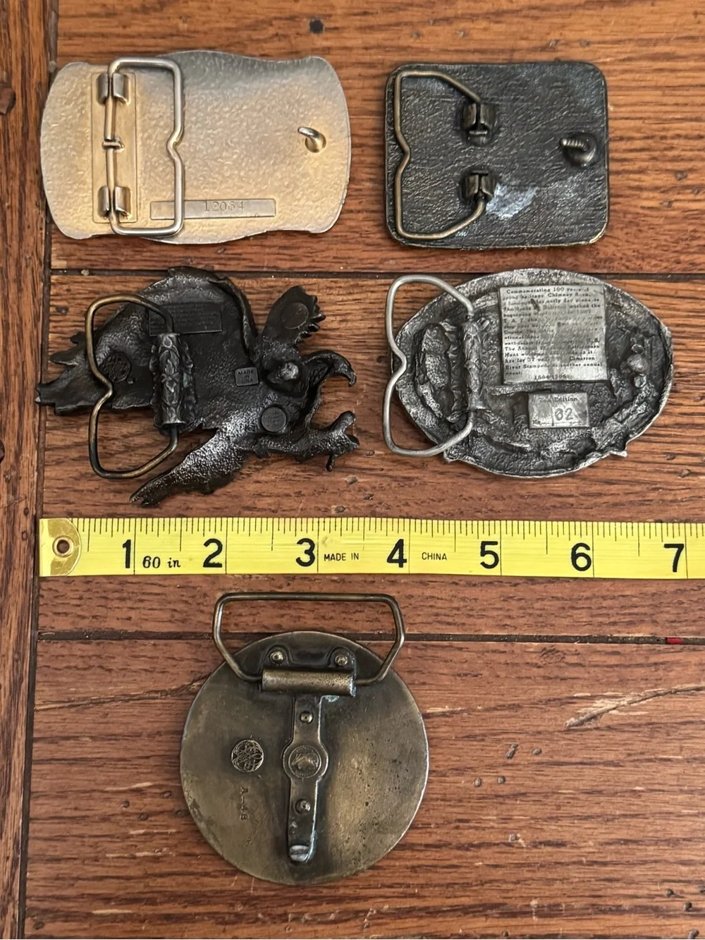 Lot of 5 Vintage Belt Buckles Some Brass/Pewter Eagle Cowboy Western Biker